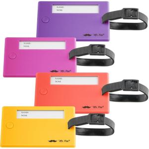 imageMr Pen Luggage Tags 4 Pack Colorful Rectangular Plastic 4 Long X 275 Wide Blue Coral Yellow ampamp PeachPurple  Pink  Coral  Yellow