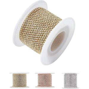imageMr Pen Crystal Rhinestone Close Chain 1 Roll 11 Yard 2mm Rhinestones Silver Rhinestones for Jewelry Rhinestone Chain for Crafts Roll of Rhinestones for Crafts Crystal Rhinestone Chain TrimGold