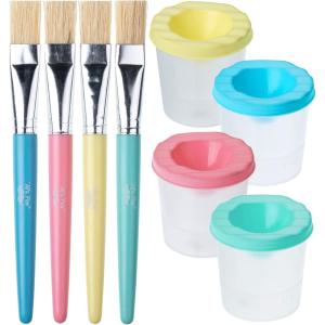 imageMr Pen No Spill Paint Cups with Pastel Colored Lids 4 pcs with 4 Paint Brushes Paint Containers with Lids Paint Cups with Lids for Kids Paint Cups for Painting Spill Proof Paint Cups for Kids