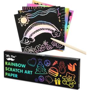 imageMr Pen Scratch Art for Kids with Wooden Stylus 125 pcs Rainbow Scratch Paper Scratch Art Paper Rainbow Scratch Art for Kids Drawing Black Scratch Off Paper for Kids