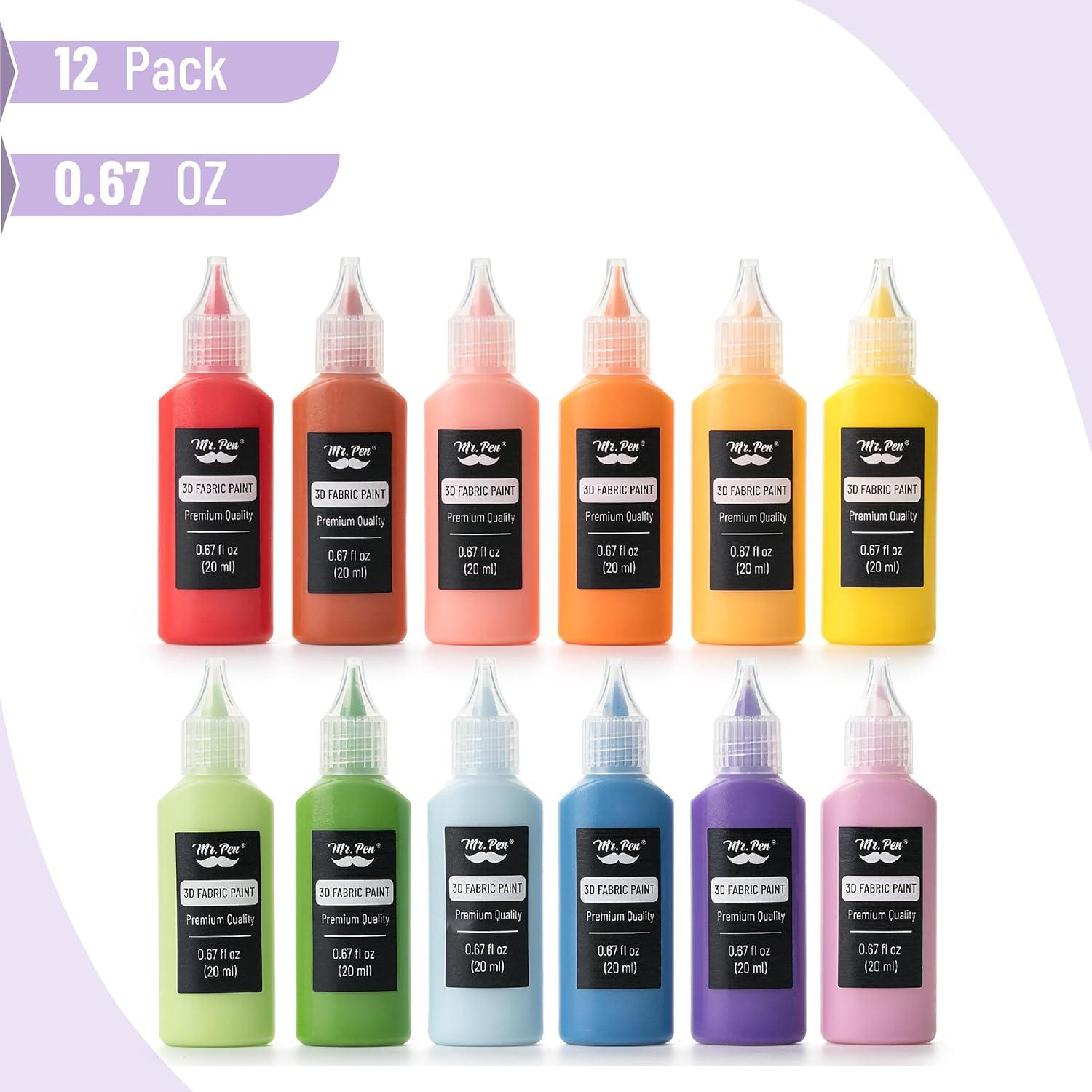 imageMr Pen 3D Fabric Paint Set 12 Colors 067 oz 3D Paint for Fabric Paint for Fabric 3D Paint for Clothing TShirt Paint Fabric Paint for ClothesBasic Colors