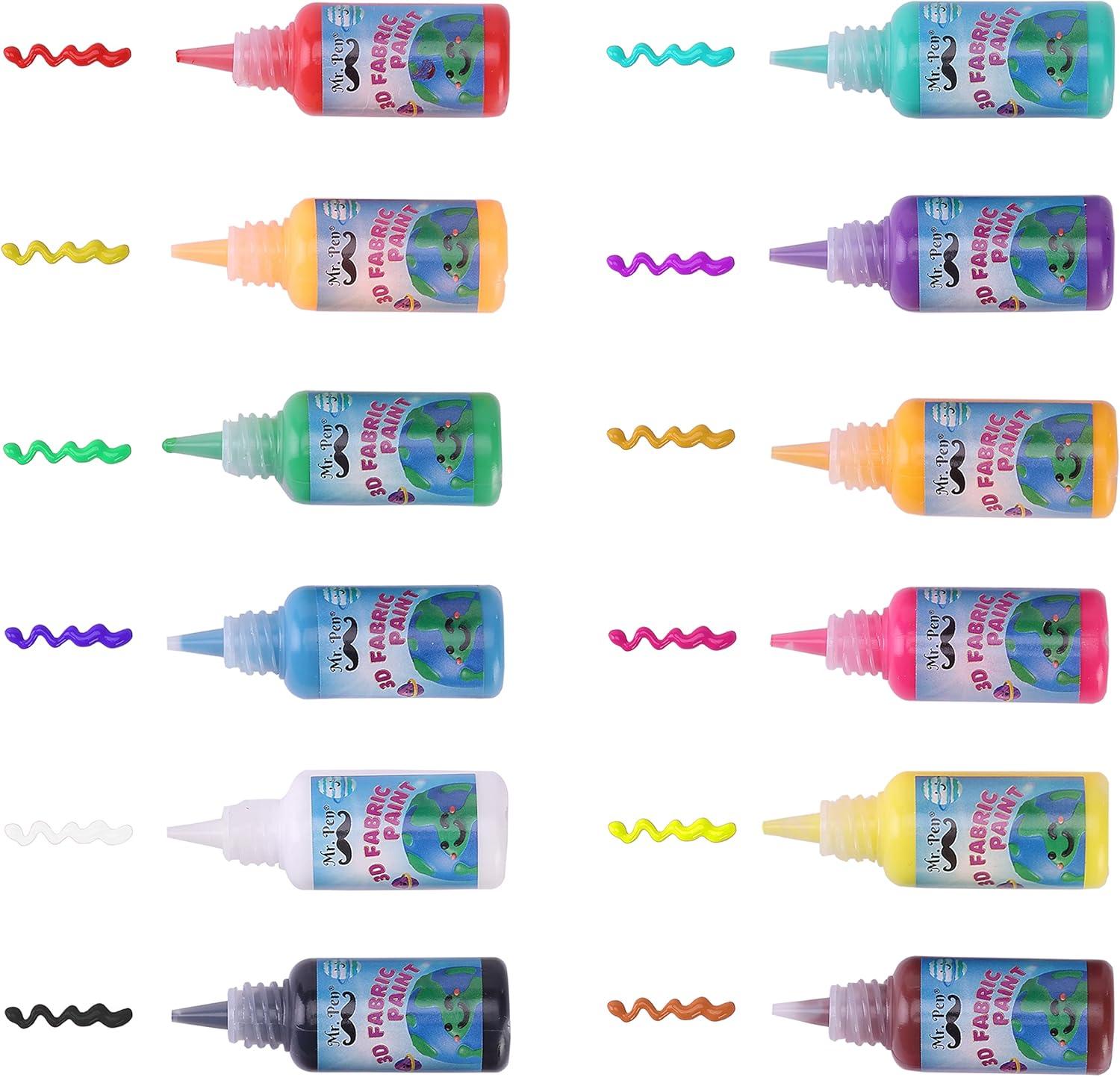 imageMr Pen 3D Fabric Paint Set 12 Colors 067 oz 3D Paint for Fabric Paint for Fabric 3D Paint for Clothing TShirt Paint Fabric Paint for ClothesSoft  Bright