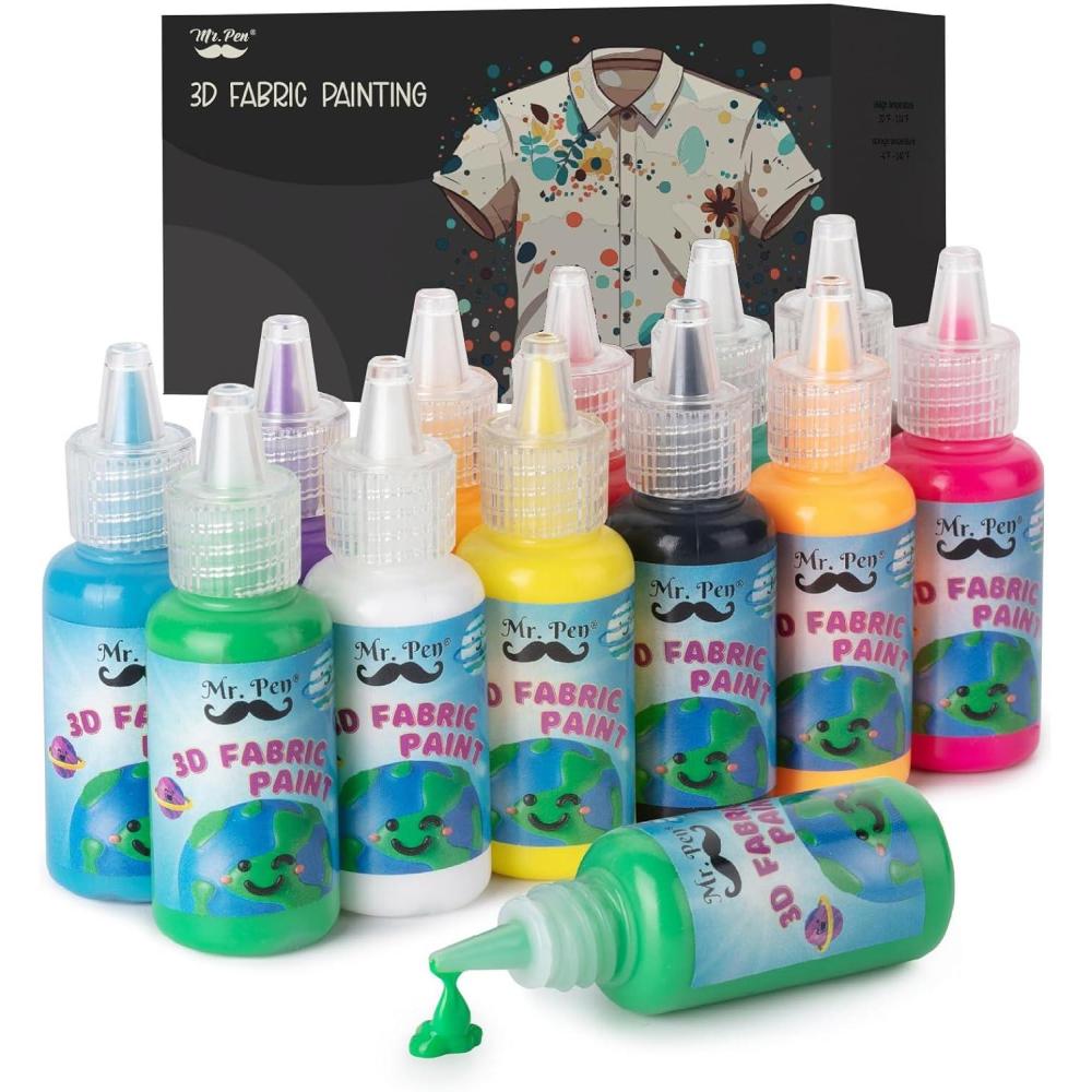 imageMr Pen 3D Fabric Paint Set 12 Colors 067 oz 3D Paint for Fabric Paint for Fabric 3D Paint for Clothing TShirt Paint Fabric Paint for ClothesSoft  Bright
