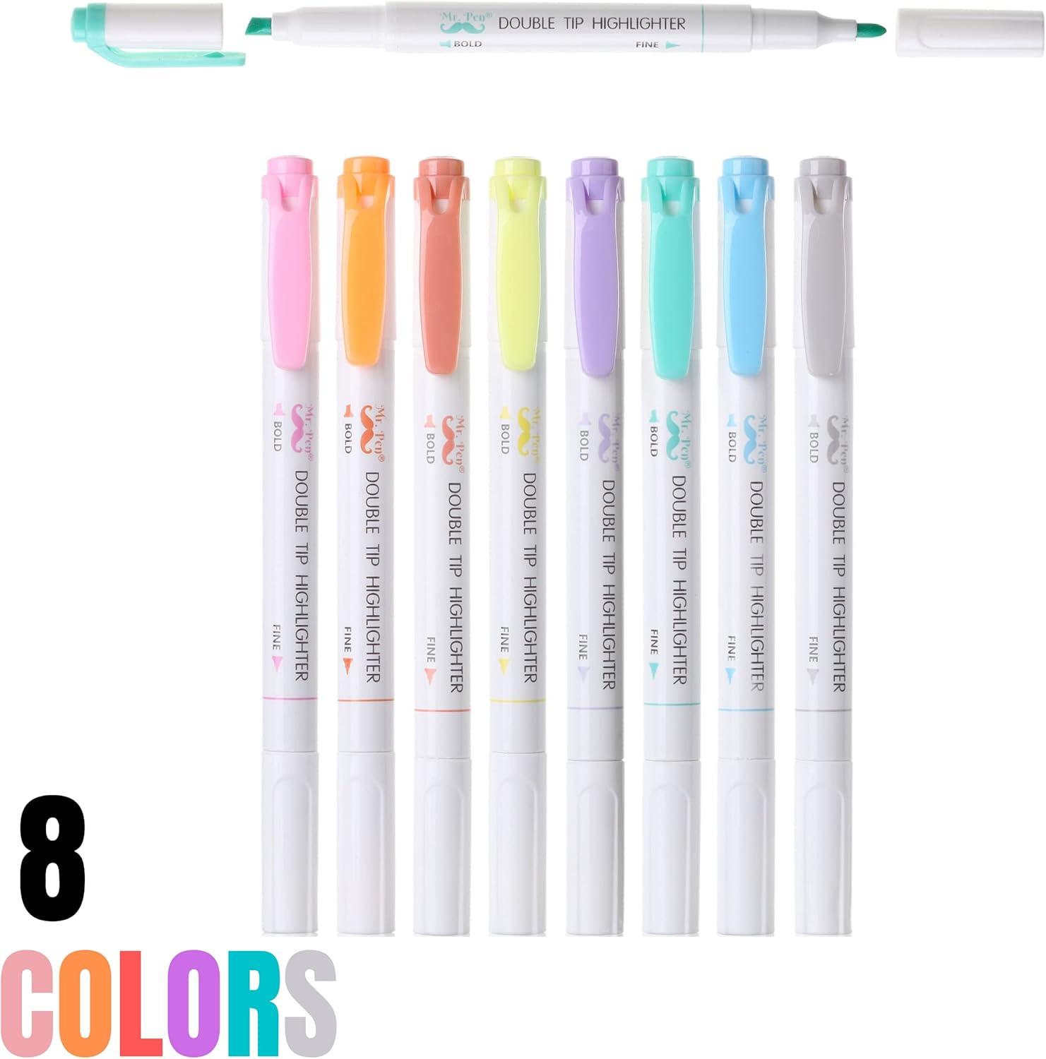 imageMr Pen Double Tip Highlighters Fine ampamp Chisel Tip Neon ampamp Pastel Colors 8 Pack Planner Markers Highlighters for Bible Journaling