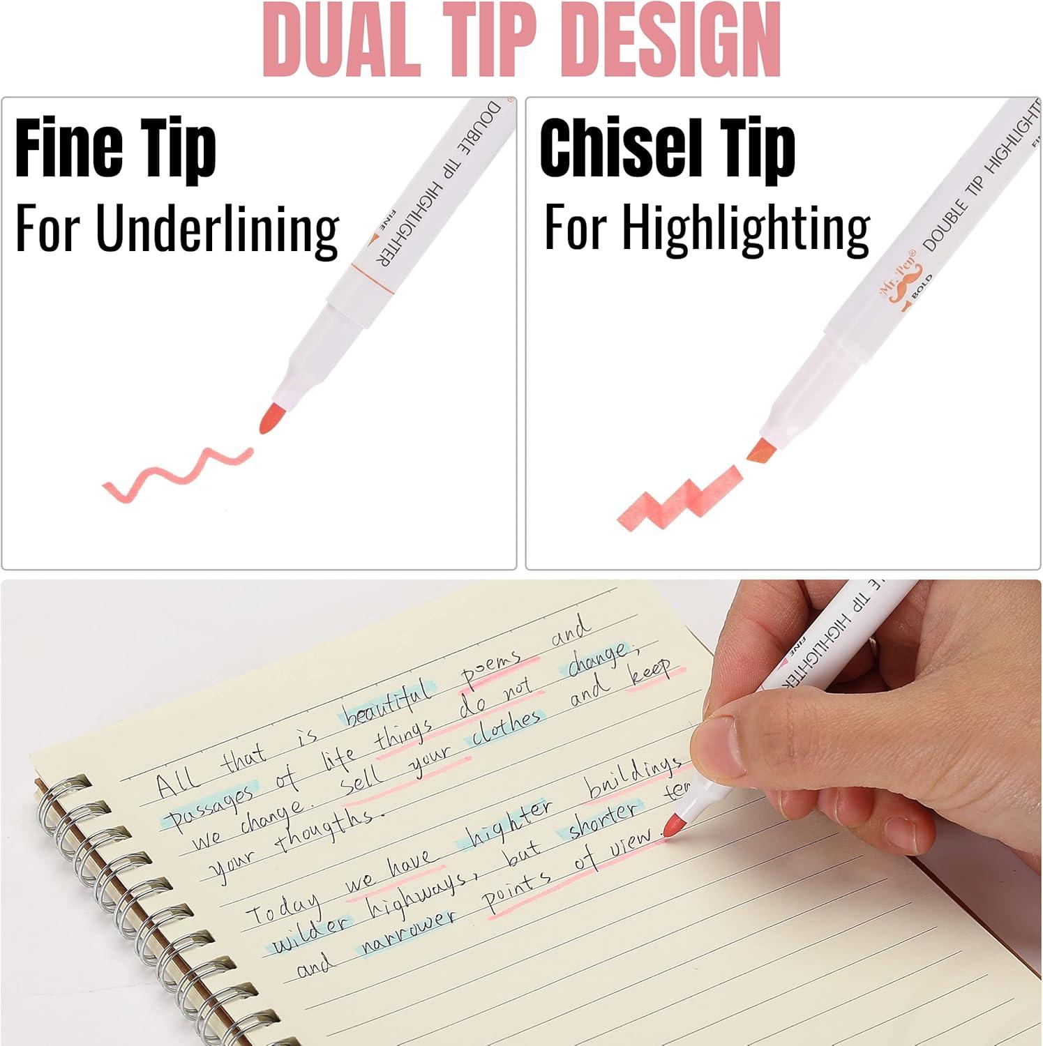 imageMr Pen Double Tip Highlighters Fine ampamp Chisel Tip Neon ampamp Pastel Colors 8 Pack Planner Markers Highlighters for Bible Journaling