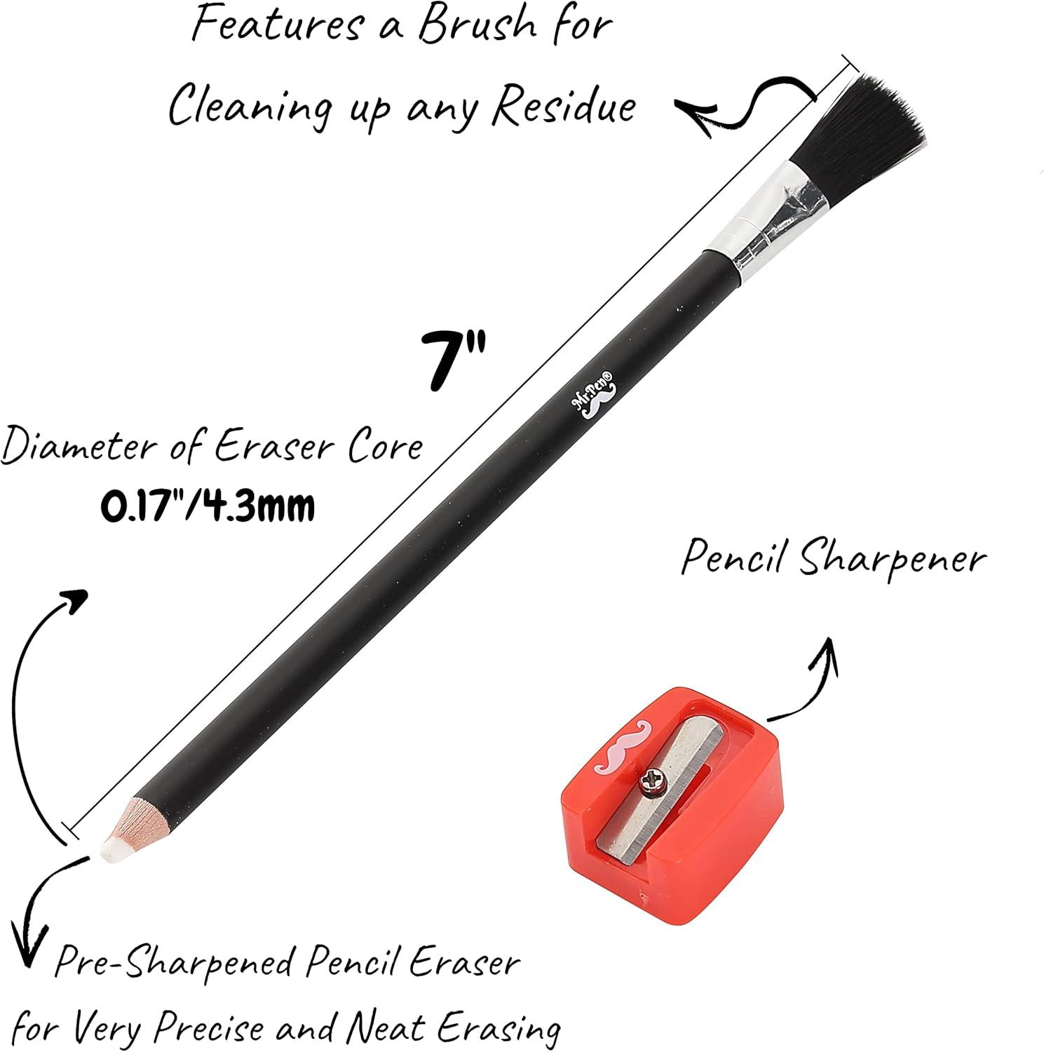 imageMr Pen Eraser Pencil with Brush 3 pcs 2 Eraser Pencils with Brush and 1 Sharpener Pencil Brush Eraser Pencil Eraser with Brush Eraser Pencils for Artists Eraser Pencils for Drawing