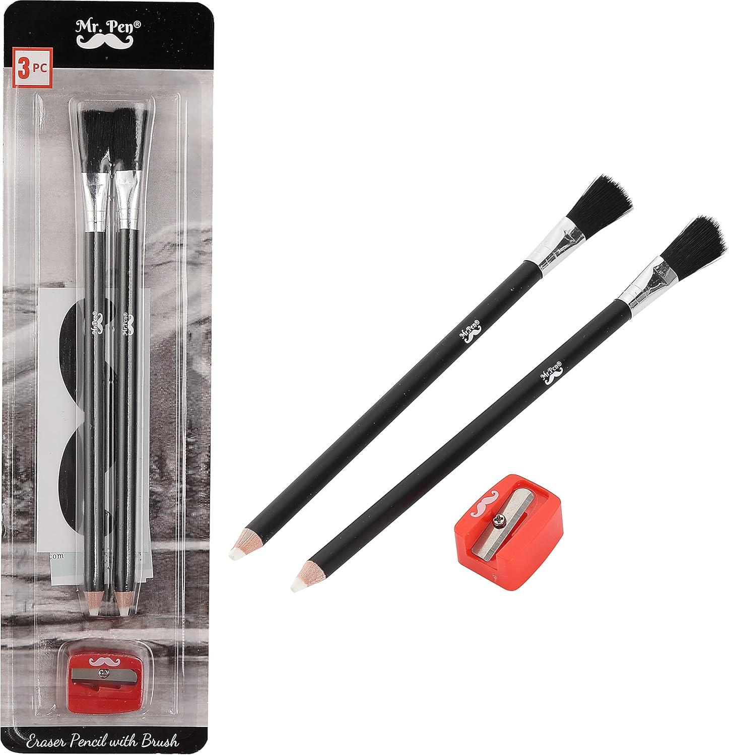 imageMr Pen Eraser Pencil with Brush 3 pcs 2 Eraser Pencils with Brush and 1 Sharpener Pencil Brush Eraser Pencil Eraser with Brush Eraser Pencils for Artists Eraser Pencils for Drawing