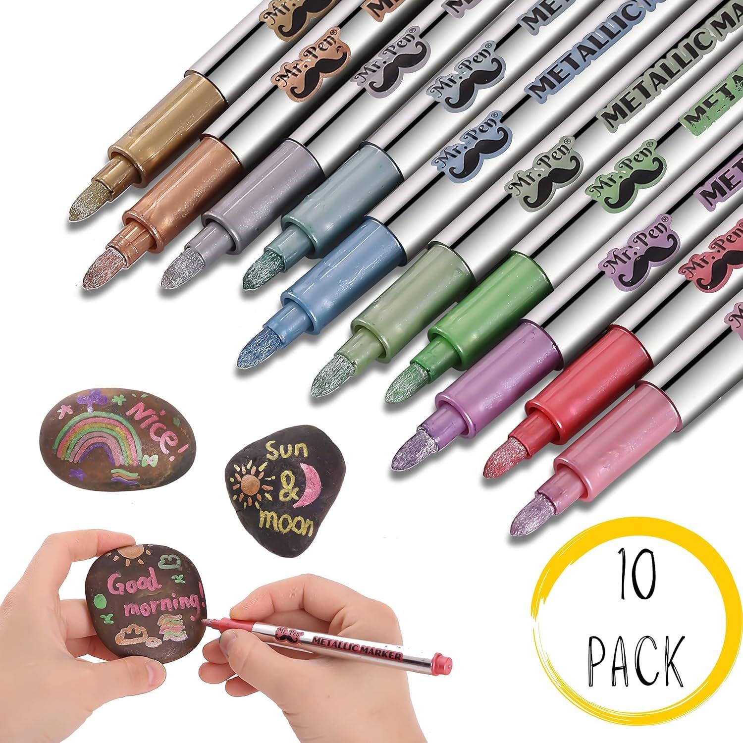 imageMr Pen Metallic Paint Markers 10 Colors Metallic Markers for Black Paper Pens to Write on Black Paper Metallic Pens Scrapbook Markers Metalic Markers Metallic Pen Metallic Marker Pens