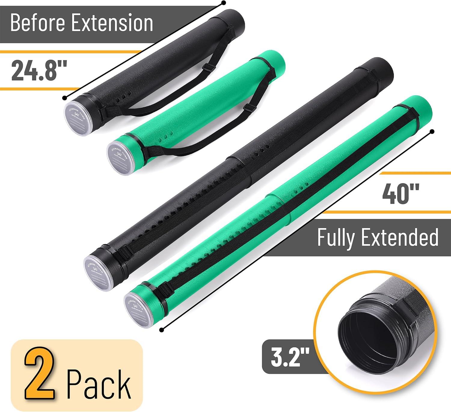 imageMr Pen Poster Tube 25quot to 40quot Extendable Poster Tube with Strap Poster Carrying Case Telescoping Tube Art ampamp Poster Transport Tubes Poster Tubes for Storage Poster Holder Tube Blueprint TubeBlack and Green
