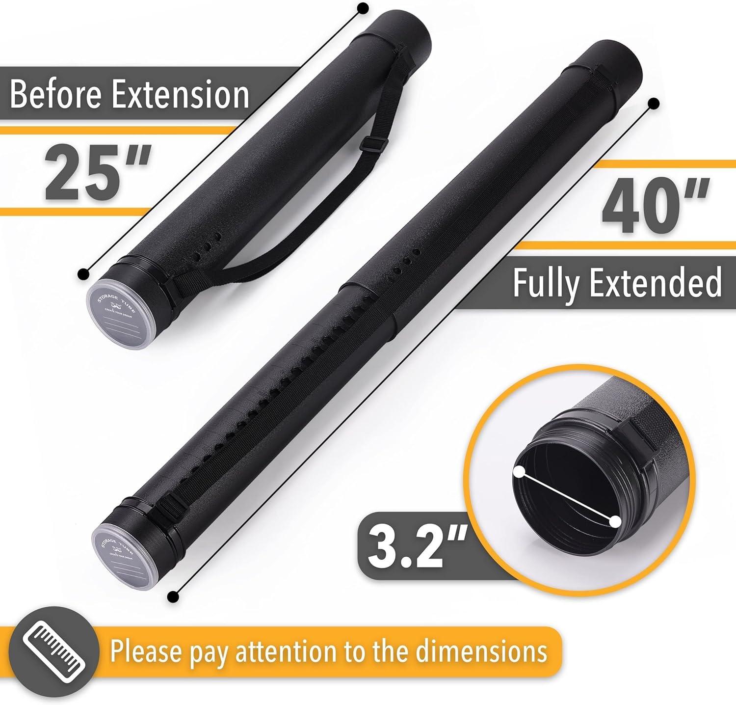 imageMr Pen Poster Tube 25quot to 40quot Extendable Poster Tube with Strap Poster Carrying Case Telescoping Tube Art ampamp Poster Transport Tubes Poster Tubes for Storage Poster Holder Tube Blueprint Tubeblack