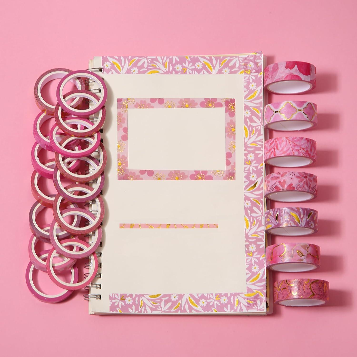 imageMr Pen Washi Tape Set 21 Roll Boho Design Decorative Tape Washi Tapes Cute Washi Tape Cute Tape Colored Tape Scrapbook Tape Washi Tape Cute Washi Tape for Journaling Craft TapeFloral Pink