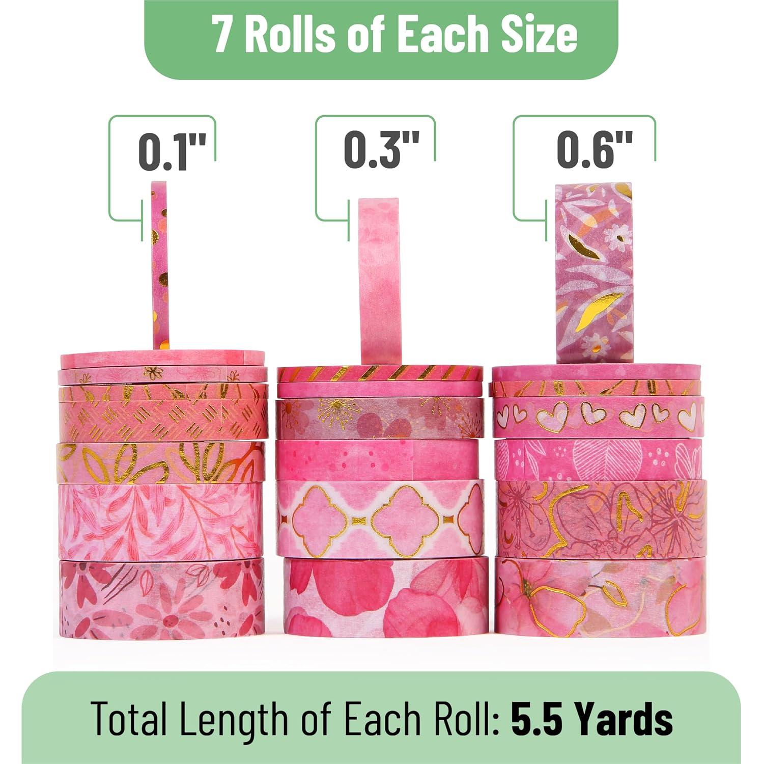 imageMr Pen Washi Tape Set 21 Roll Boho Design Decorative Tape Washi Tapes Cute Washi Tape Cute Tape Colored Tape Scrapbook Tape Washi Tape Cute Washi Tape for Journaling Craft TapeFloral Pink