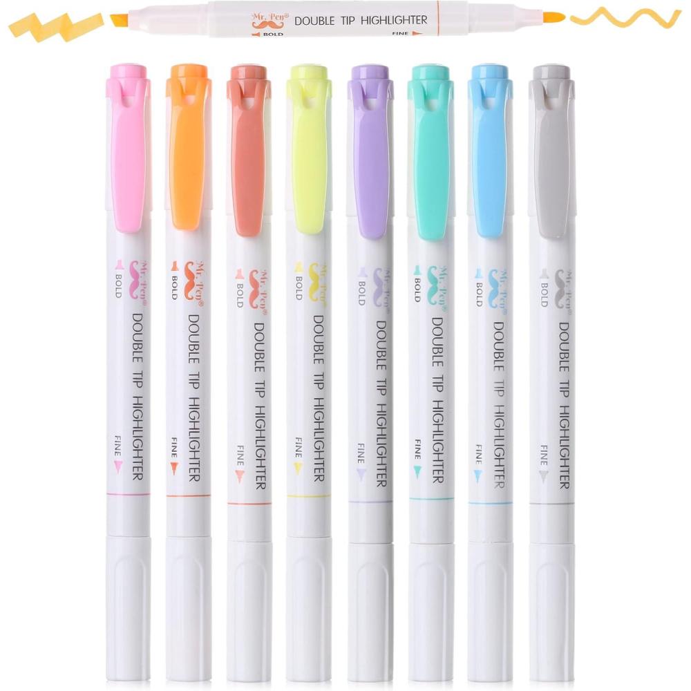 imageMr Pen Double Tip Highlighters Fine ampamp Chisel Tip Neon ampamp Pastel Colors 8 Pack Planner Markers Highlighters for Bible Journaling