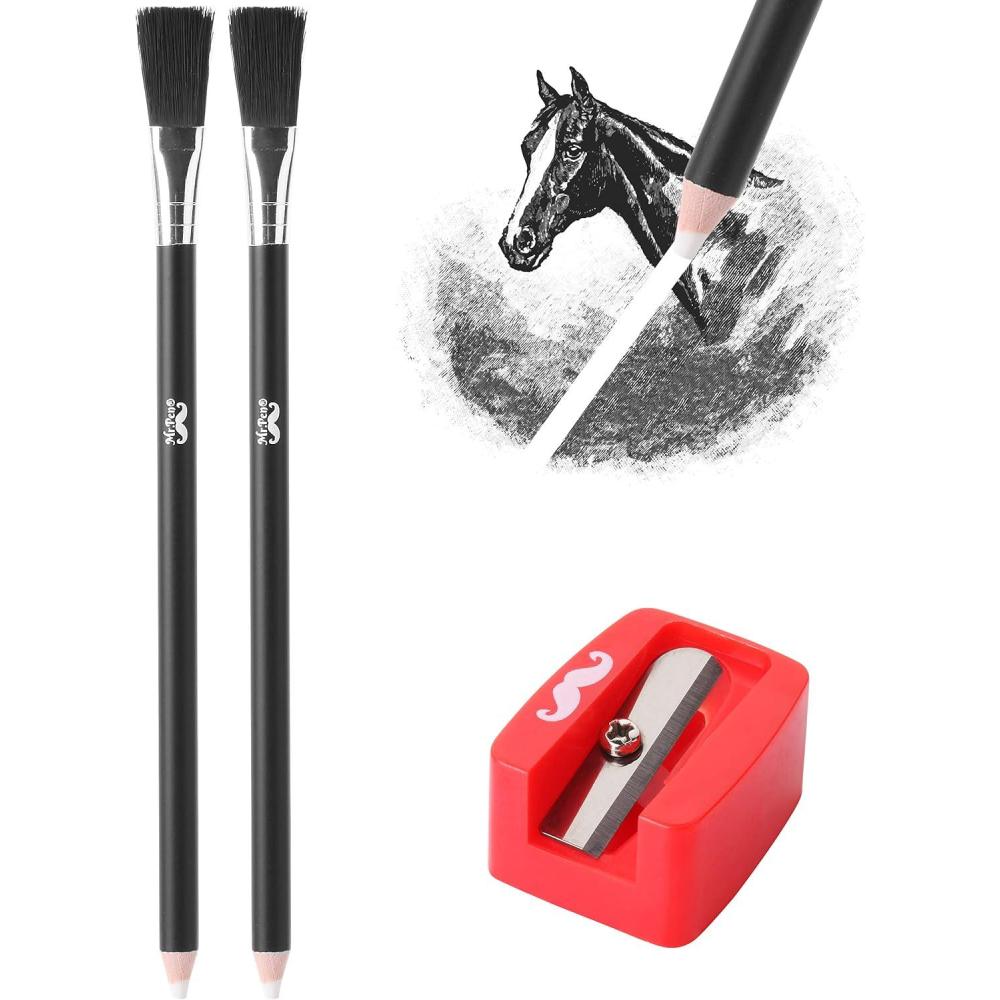 imageMr Pen Eraser Pencil with Brush 3 pcs 2 Eraser Pencils with Brush and 1 Sharpener Pencil Brush Eraser Pencil Eraser with Brush Eraser Pencils for Artists Eraser Pencils for Drawing
