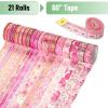 imageMr Pen Washi Tape Set 21 Roll Boho Design Decorative Tape Washi Tapes Cute Washi Tape Cute Tape Colored Tape Scrapbook Tape Washi Tape Cute Washi Tape for Journaling Craft TapeFloral Pink