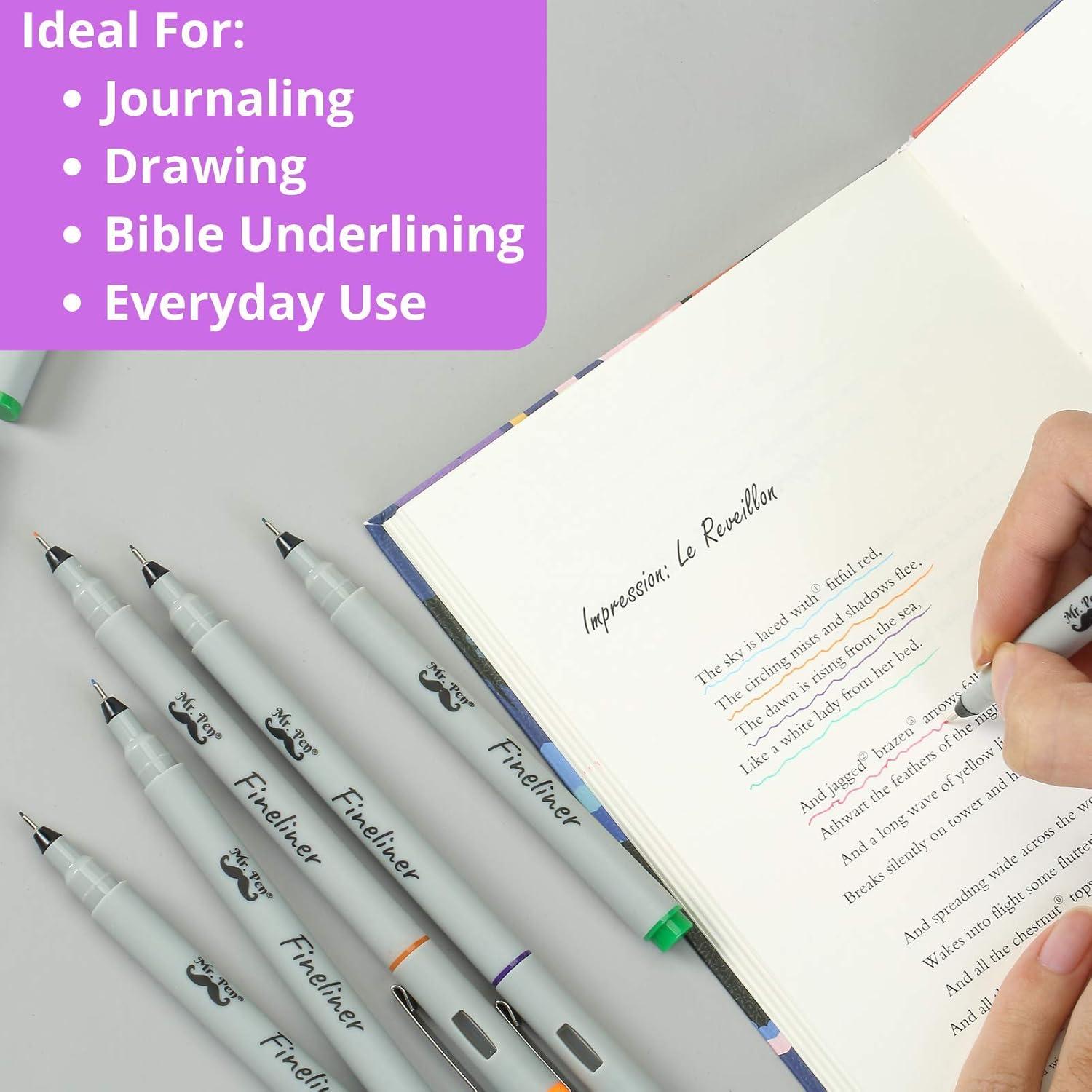 imageMr Pen Fineliner Pens 02 mm 6 Pack Ultra Fine No Bleed for Bible Assorted Colors Art Pens Fine Point for Drawing Sketching Liner