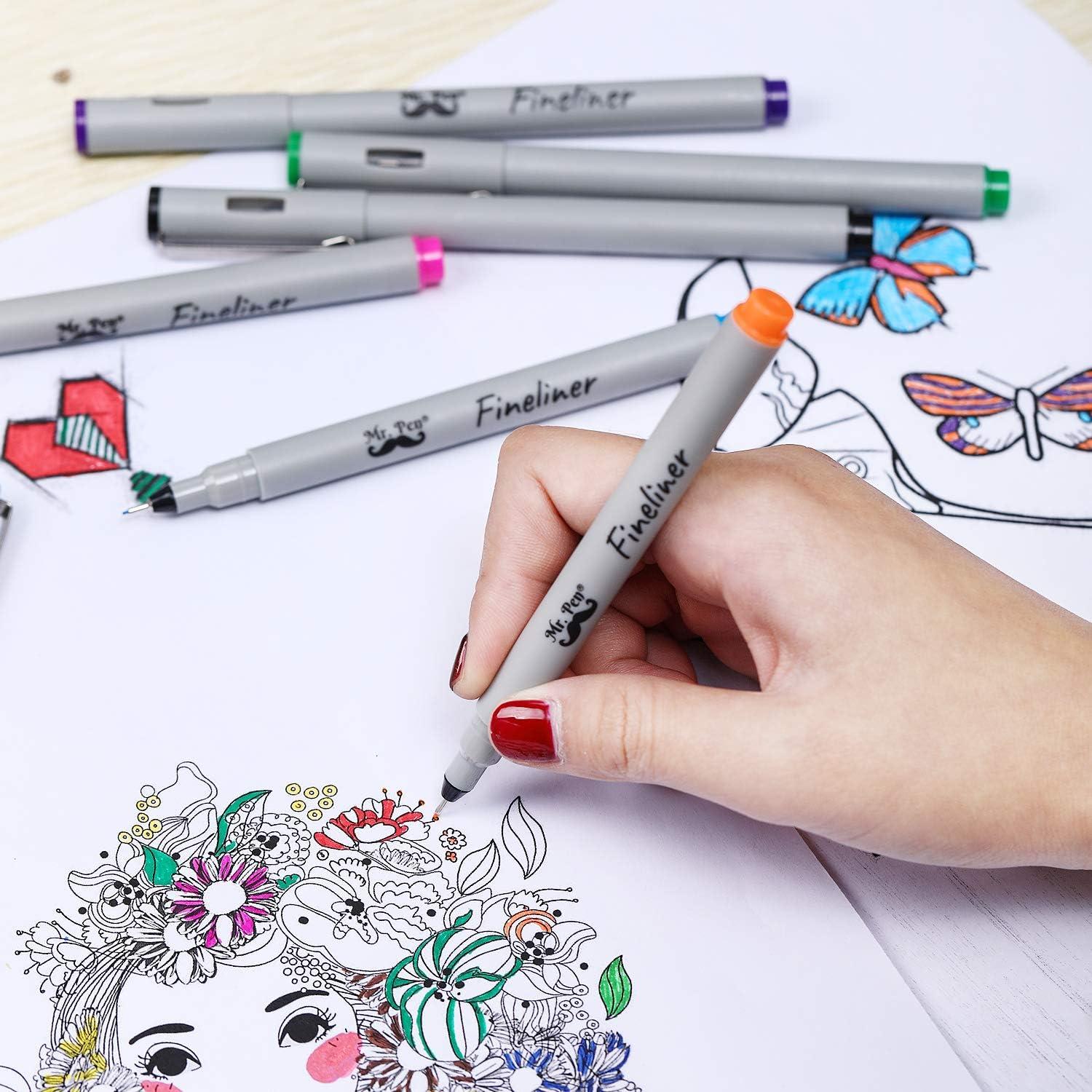 imageMr Pen Fineliner Pens 02 mm 6 Pack Ultra Fine No Bleed for Bible Assorted Colors Art Pens Fine Point for Drawing Sketching Liner