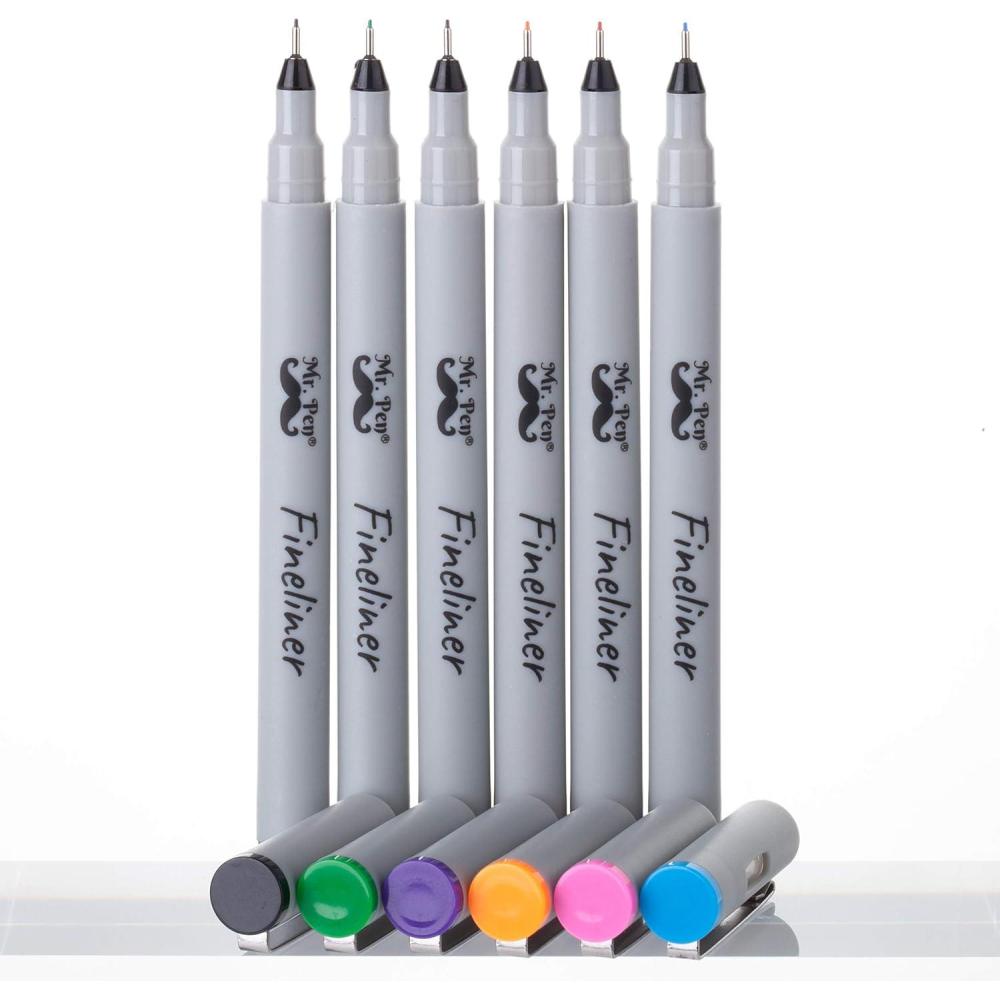 imageMr Pen Fineliner Pens 02 mm 6 Pack Ultra Fine No Bleed for Bible Assorted Colors Art Pens Fine Point for Drawing Sketching Liner