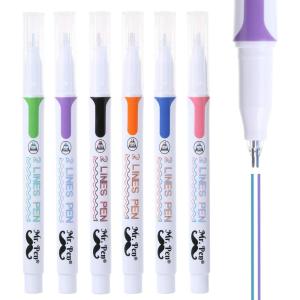 imageMr Pen Double Line Pen 6 Pack Assorted Colors Outline Pen Two Color Pen Two Line Pens 3d Drawing Pen 3d Writing Pen 2 Line Pens Double Line Marker Pens Double Line Pens for Art