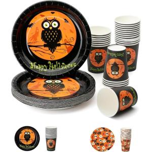 imageMr Pen Halloween Party Set 48 Pcs  Plates ampamp Cups Dessert TablewareOwl Set