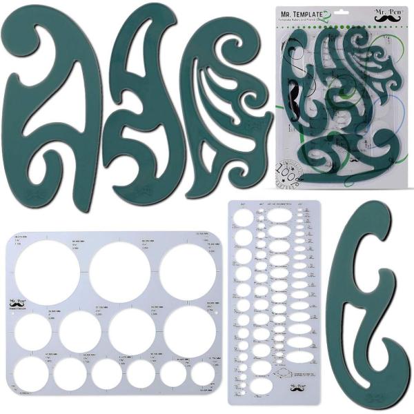 Mr. Pen- French Curve, Large Circle Template and Ellipse Template (6 Pc ...