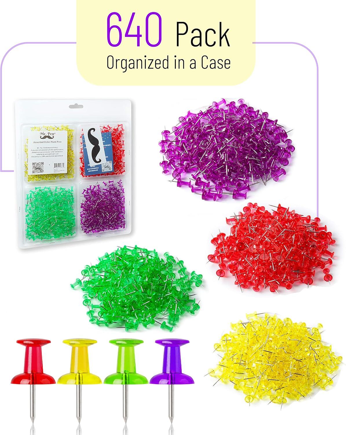 imageMr Pen Push Pins Thumb Tacks Pack of 640 Pins Tacks Pin Push Pins for Cork Board Map Pins Thumbtacks Clear Colored Pushpins Wall Tacks Wall Pins Stick Pins Bulletin Board Pins Map Tacks