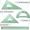 imageMr Pen Geometry Set 4 Pack Light Green Metal Geometry Kit Triangle Ruler Metal Ruler Drafting Triangles Metal Protractor Metal Set Square Drafting Ruler Drafting SetLight Green