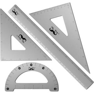 imageMr Pen Geometry Set 4 Pack Light Green Metal Geometry Kit Triangle Ruler Metal Ruler Drafting Triangles Metal Protractor Metal Set Square Drafting Ruler Drafting SetSilver