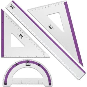 imageMr Pen Geometry Set 4 Pack Light Green Metal Geometry Kit Triangle Ruler Metal Ruler Drafting Triangles Metal Protractor Metal Set Square Drafting Ruler Drafting SetPurple Stripes