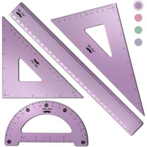 imageMr Pen Geometry Set 4 Pack Light Green Metal Geometry Kit Triangle Ruler Metal Ruler Drafting Triangles Metal Protractor Metal Set Square Drafting Ruler Drafting SetBlue Magenta Color