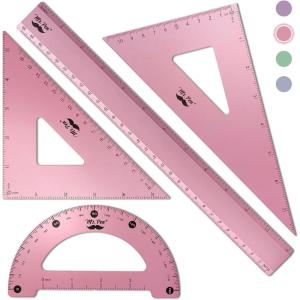imageMr Pen Geometry Set 4 Pack Light Green Metal Geometry Kit Triangle Ruler Metal Ruler Drafting Triangles Metal Protractor Metal Set Square Drafting Ruler Drafting SetLight Pink