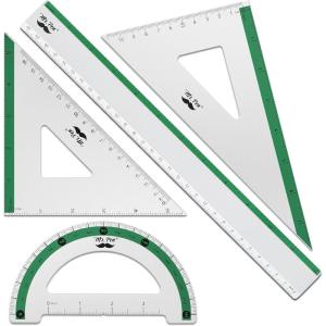 imageMr Pen Geometry Set 4 Pack Light Green Metal Geometry Kit Triangle Ruler Metal Ruler Drafting Triangles Metal Protractor Metal Set Square Drafting Ruler Drafting SetGreen Stripes