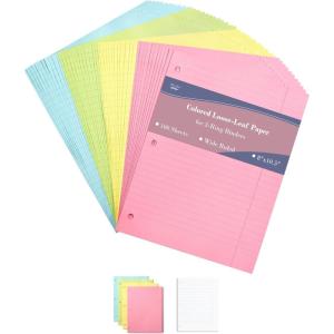 imageMr Pen Colored Loose Leaf Paper Wide Ruled 100 Sheets 8 x 105 3 Hole Punched Notebook Paper Lined Paper Binder Paper Writing Paper Filler Paper Wide Ruled Notebook PaperPastel Colors  100 Sheets