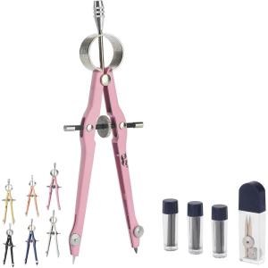 imageMr Pen Professional Compass with Lock and Free Life TIME Lead Replacement Compass for Geometry Spring Bow Compass Precision Compass Math Drafting Compass Compass Drawing Metal CompassPink