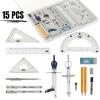 imageMr Pen Professional Geometry Set 15 pcs Geometry Kit for Artists and Students Geometry Set Metal Rulers and Compasses Drawing Tools Drafting Supplies Drafting Set Drafting Tools and KitsSilver
