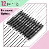 imageMr Pen  Dual Tip Permanent Markers 12 Pack Black Fine ampamp Ultra Fine PointBlack