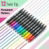 imageMr Pen  Dual Tip Permanent Markers 12 Pack Black Fine ampamp Ultra Fine PointVibrant