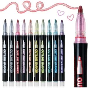 imageMr Pen Double Line Outline Markers 10 Colors SelfOutline Metallic Markers Outline Pens Craft Pens10 Pack