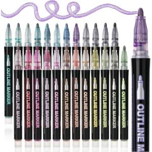 imageMr Pen Double Line Outline Markers 10 Colors SelfOutline Metallic Markers Outline Pens Craft Pens24 Pack
