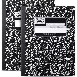 imageMr Pen Composition Notebook 2 Pack Wide Ruled 50 Sheets 975quot x 75quot Black Marble Composition Book Notebooks for School Wide Ruled Composition Notebook Journal Notebooks Writing Notebooks