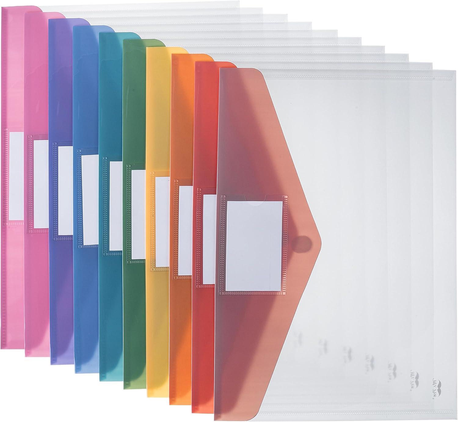 imageMr Pen Clear Plastic Envelopes with Snap Closure 10 Pack A4 Letter Size Colorful Flaps Clear Folders for Documents Plastic Envelopes for Documents