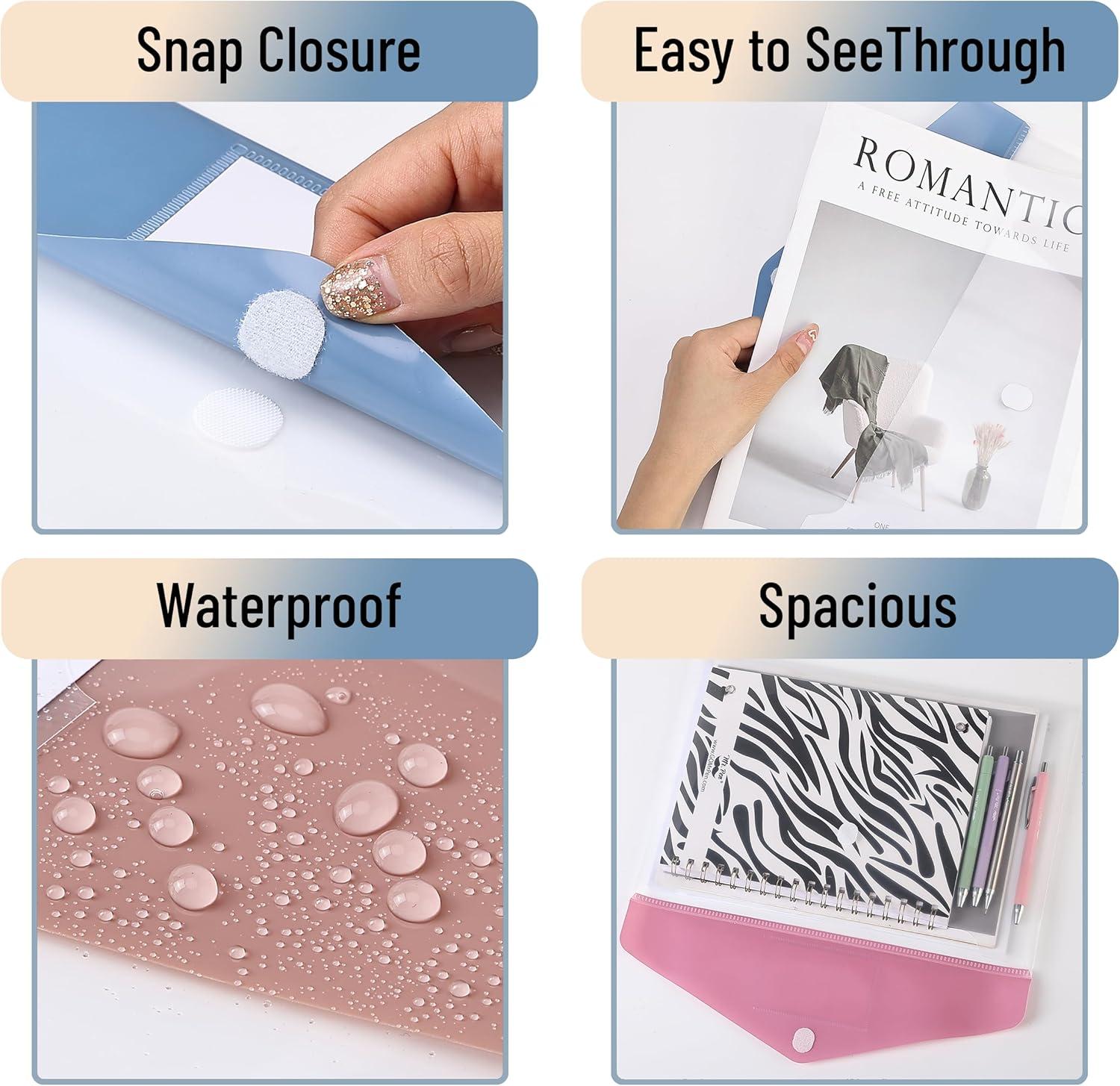 imageMr Pen Clear Plastic Envelopes with Snap Closure 10 Pack A4 Letter Size Colorful Flaps Clear Folders for Documents Plastic Envelopes for Documents