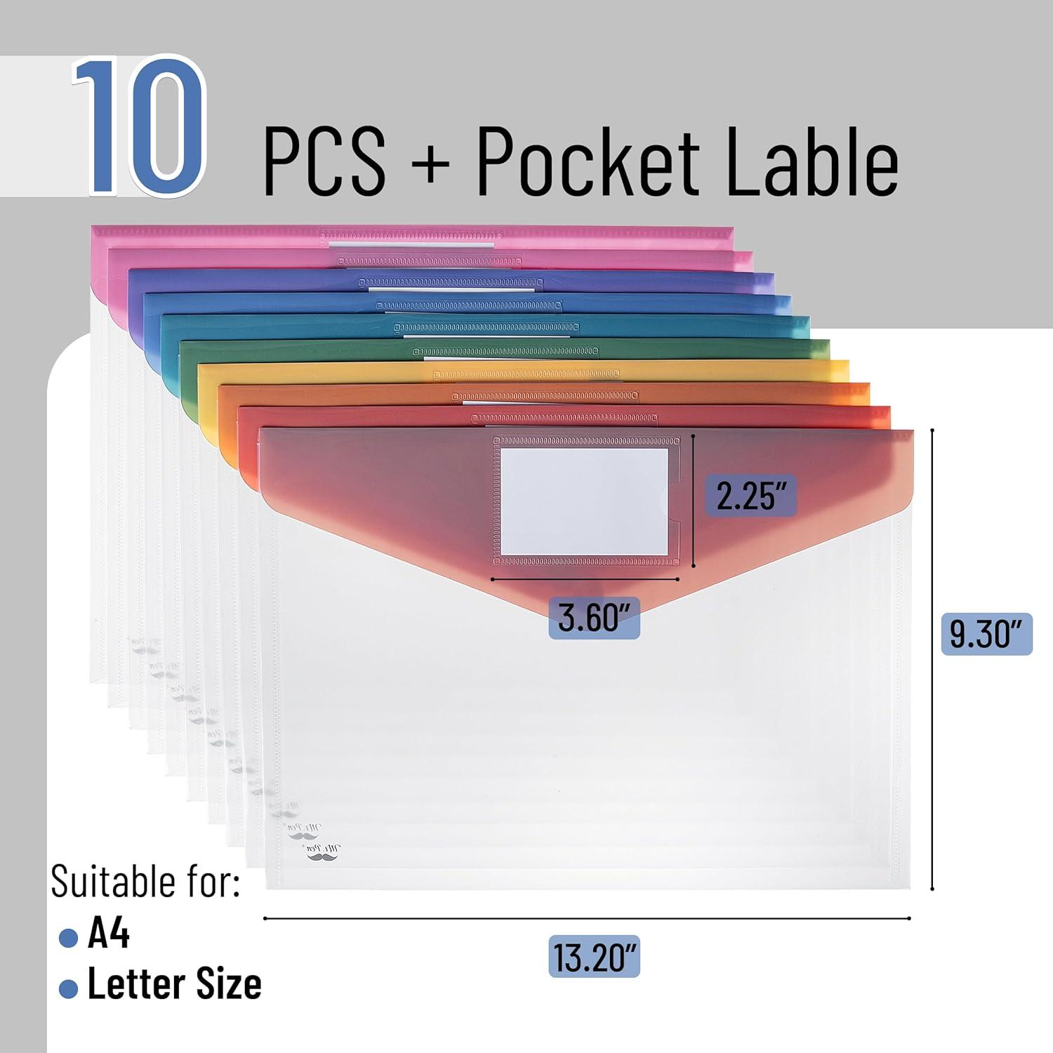 imageMr Pen Clear Plastic Envelopes with Snap Closure 10 Pack A4 Letter Size Colorful Flaps Clear Folders for Documents Plastic Envelopes for Documents