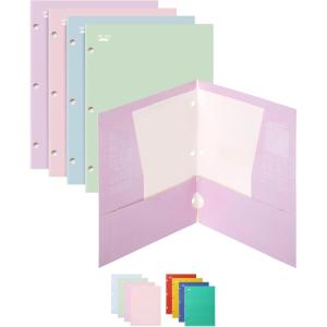 imageMr Pen 4 Pocket Folders 4 Pack Vibrant Colors 3 Hole Punched School Folders with Pockets for 3 Ring BinderPastel