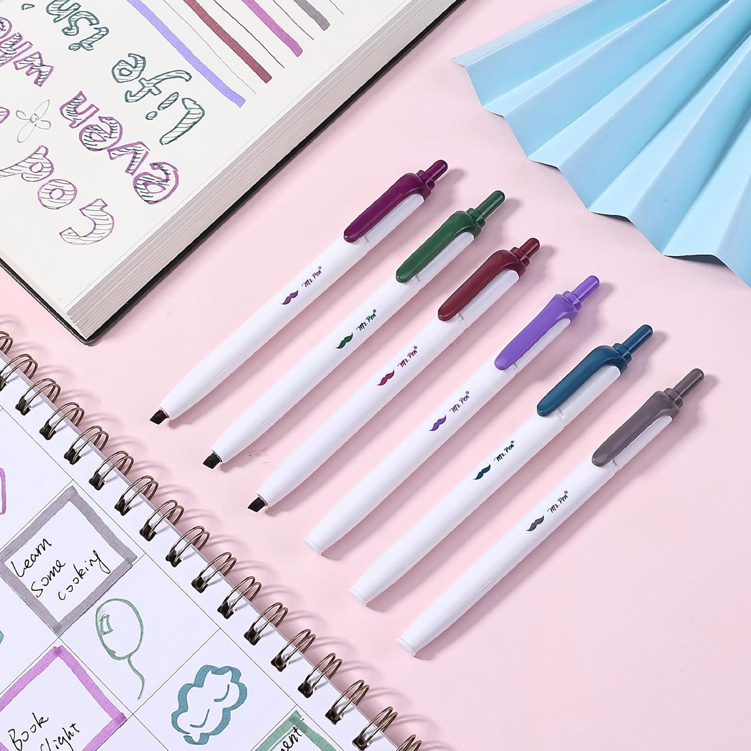 imageMr Pen Retractable Permanent Markers 6Pack Chisel Tip Assorted Colors Click Markers