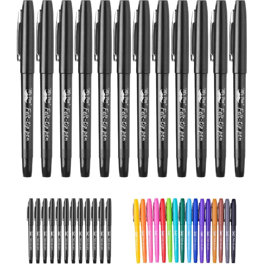 imageMr Pen Felt Tip Pens 16 Pack Assorted Colors Colored Felt Tip PensBlack