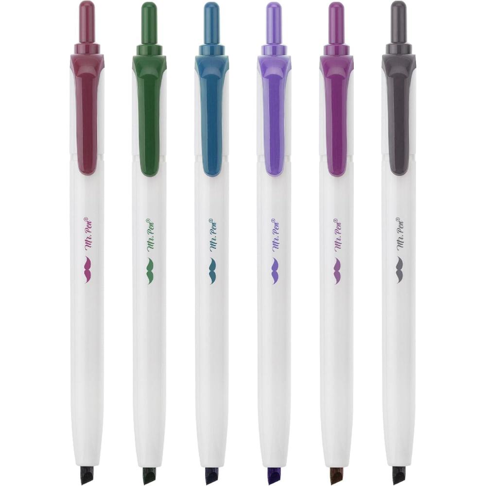 imageMr Pen Retractable Permanent Markers 6Pack Chisel Tip Assorted Colors Click Markers