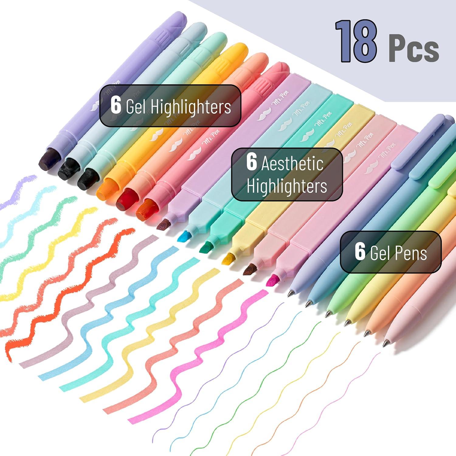 imageMr Pen Aesthetic Highlighters and Gel Pens 18 Pack Gel Highlighters for Bibles Pastel Color Highlighters Assorted Color Gel Pens Highlighter Pens Pastel Color Bible Highlighter No Bleed