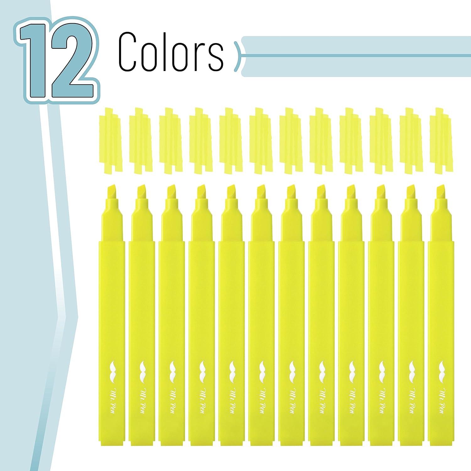 imageMr Pen Aesthetic Highlighters 12pcs Chisel Tip Vibrant Colors Fluorescent Highlighters Assorted Colors Bible Highlighters and Pens No Bleed Cute Highlighters No Bleed Highlighters for BibleYellow