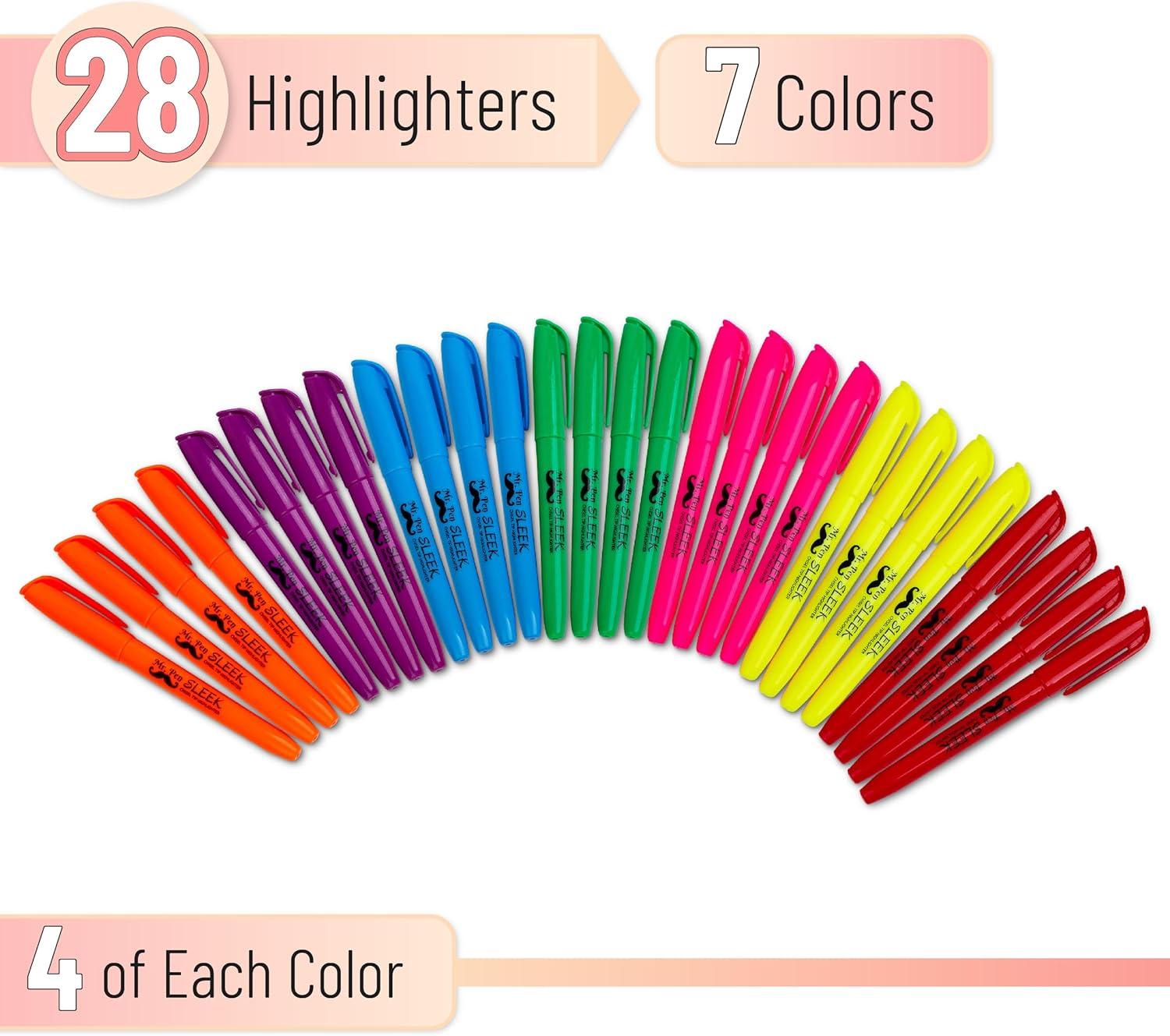 imageMr Pen Highlighters Assorted Colors Pack of 28 Fluorescent HighlightersBright